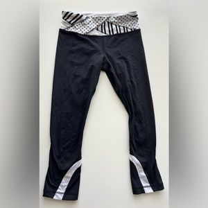 Lululemon athletica women black white stripe polka dot print cropped leggings 4